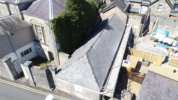 Overhead view of commercial property roof